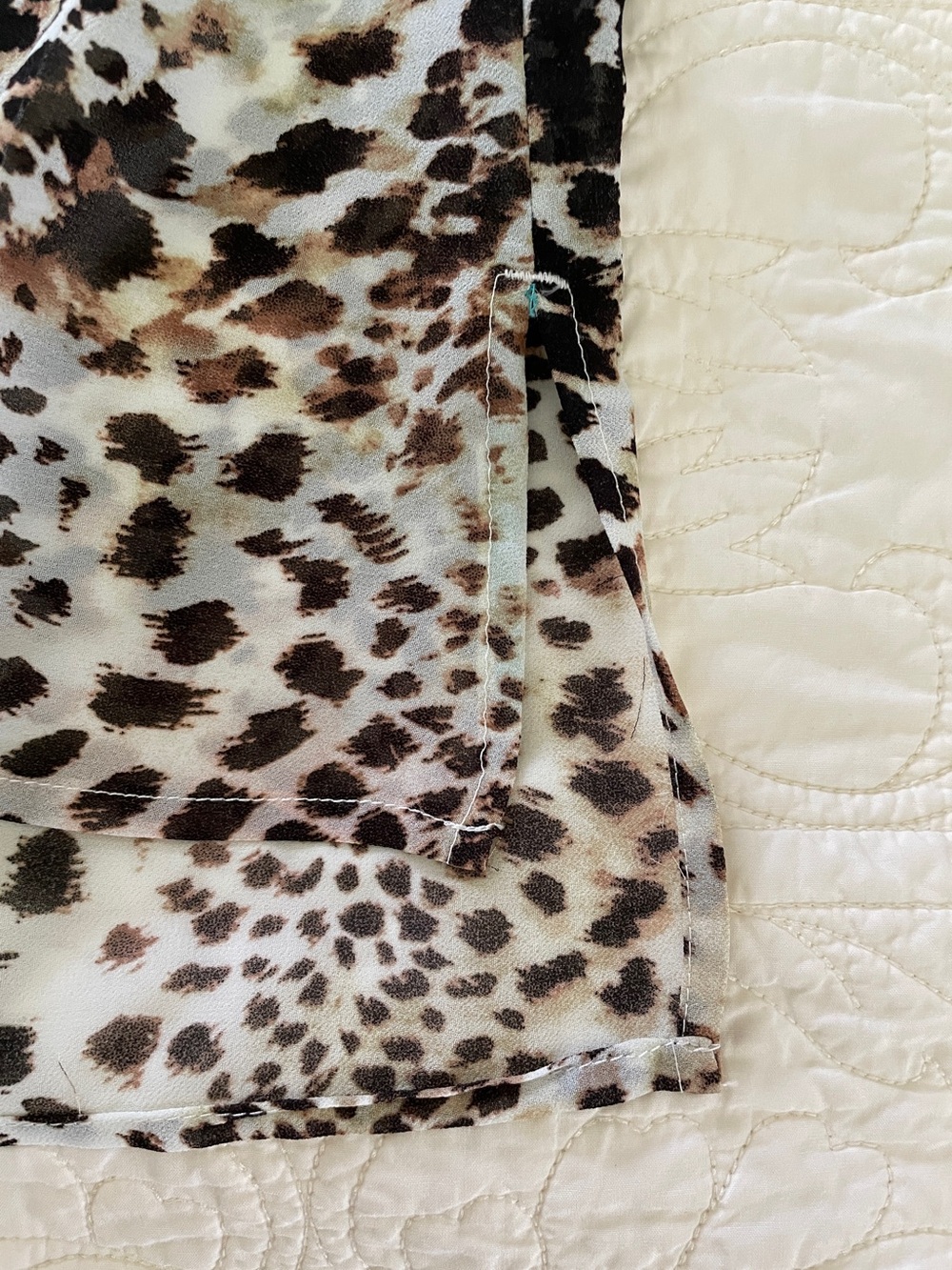 Soft Surroundings Teal Tropical Floral Cheetah Print Sheer Tunic Top Blouse Sz L - Picture 14 of 15